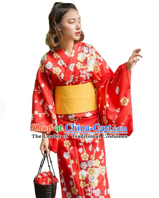 Asian Japanese Traditional Costumes Japan Kimono Red Wedding Clothing for Women