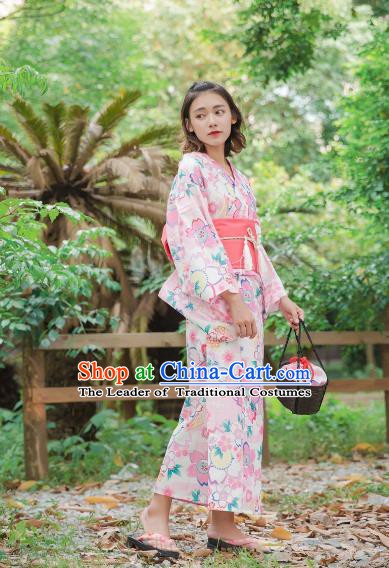 Asian Japanese Traditional Costumes Japan Kimono Yukata Printing Dress Clothing for Women