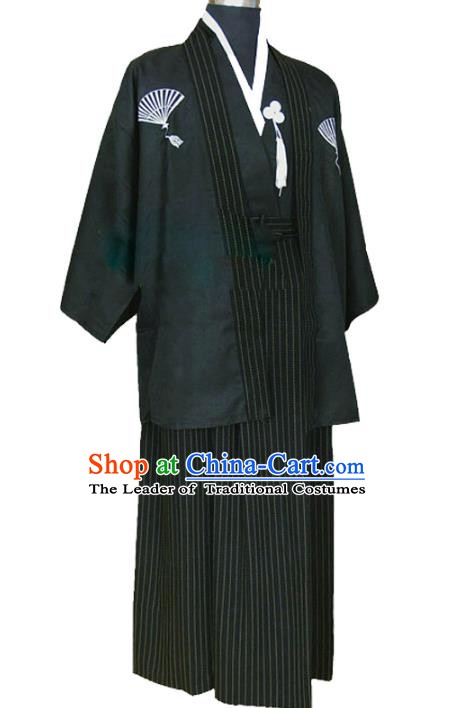 Asian Japanese Traditional Costumes Japan Kimono Black Yukata Clothing for Men