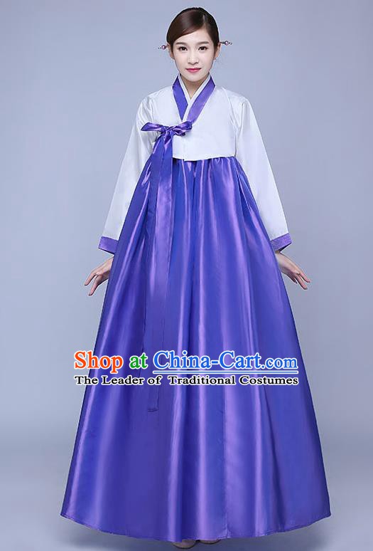 Asian Korean Dance Costumes Traditional Korean Hanbok Clothing Wedding White Blouse and Purple Dress for Women