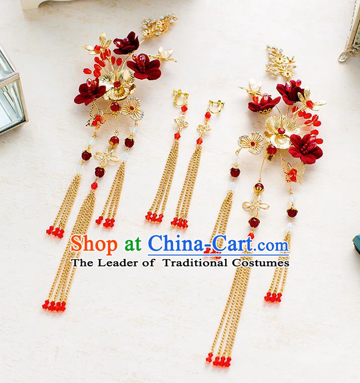 Handmade Classical Wedding Accessories Bride Hair Stick and Tassel Earrings for Women