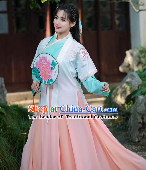 Traditional Chinese Song Dynasty Palace Lady Embroidered Costume, China Ancient Princess Dress for Women