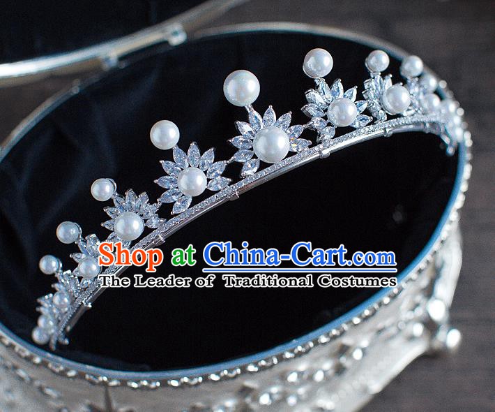 Handmade Classical Hair Accessories Bride Baroque Crystal Pearls Royal Crown Headwear for Women