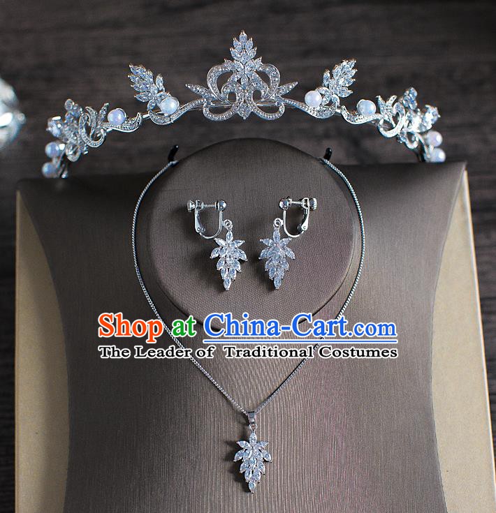 Handmade Classical Hair Accessories Bride Baroque Crystal Royal Crown and Necklace Earrings for Women