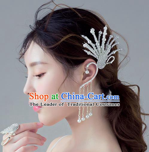 Handmade Classical Wedding Accessories Beads Peacock Tassel Eardrop Bride Earrings for Women