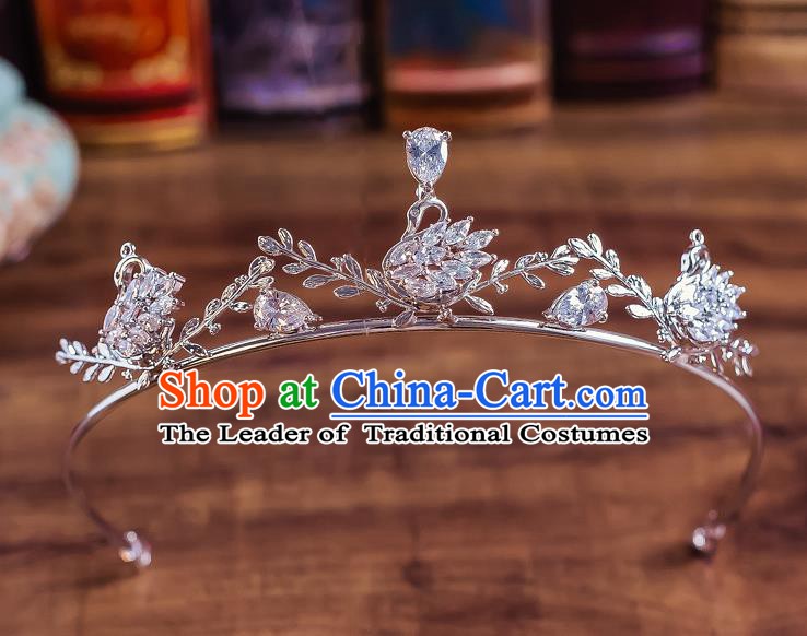 Handmade Classical Wedding Hair Accessories Bride Baroque Crystal Swan Royal Crown for Women