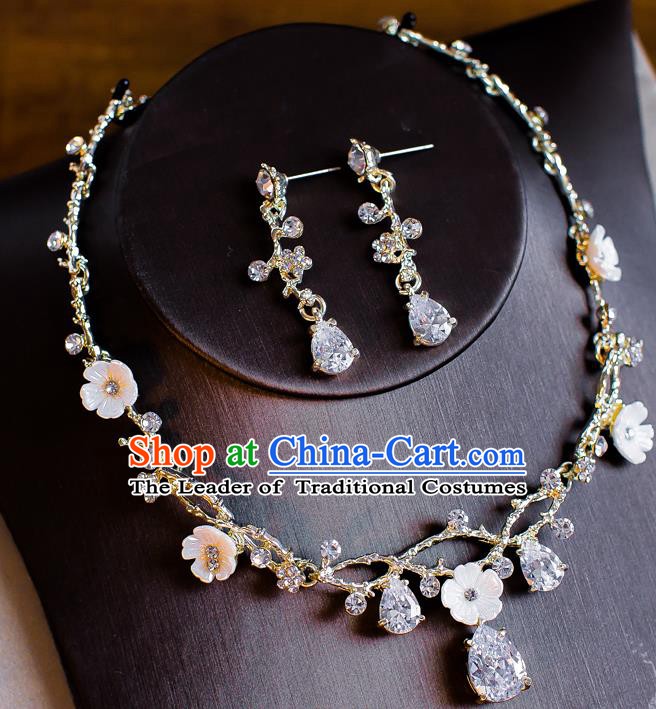 Handmade Classical Wedding Accessories Bride Crystal Necklace and Earrings for Women