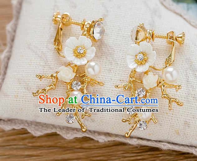 Handmade Classical Wedding Accessories Pearls Flowers Eardrop Bride Earrings for Women