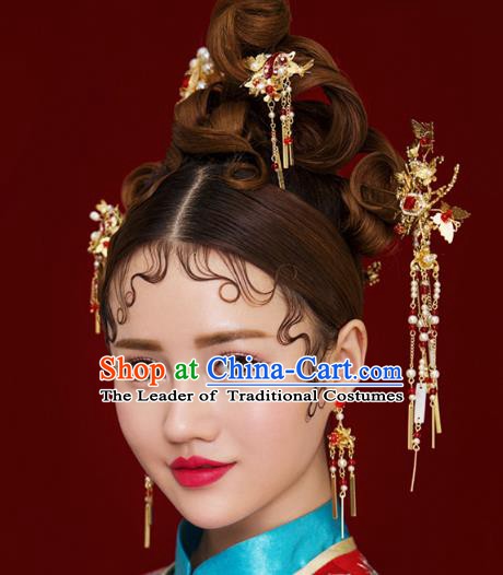 Chinese Handmade Classical Hair Accessories Ancient Palace Tassel Phoenix Coronet Hairpins Complete Set for Women
