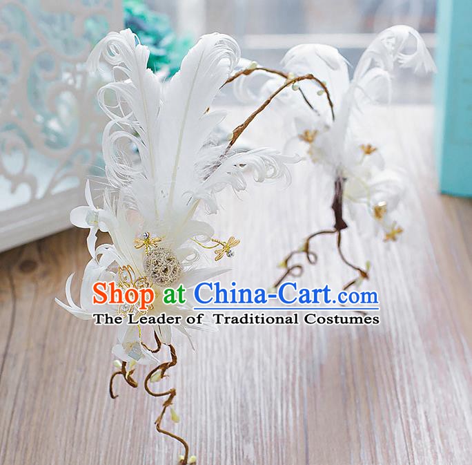 Handmade Classical Wedding Hair Accessories Bride White Feather Hair Clasp Headwear for Women