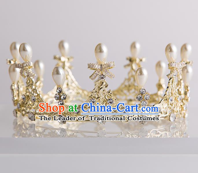 Handmade Classical Hair Accessories Baroque Bride Crystal Bowknot Royal Crown Headwear for Women