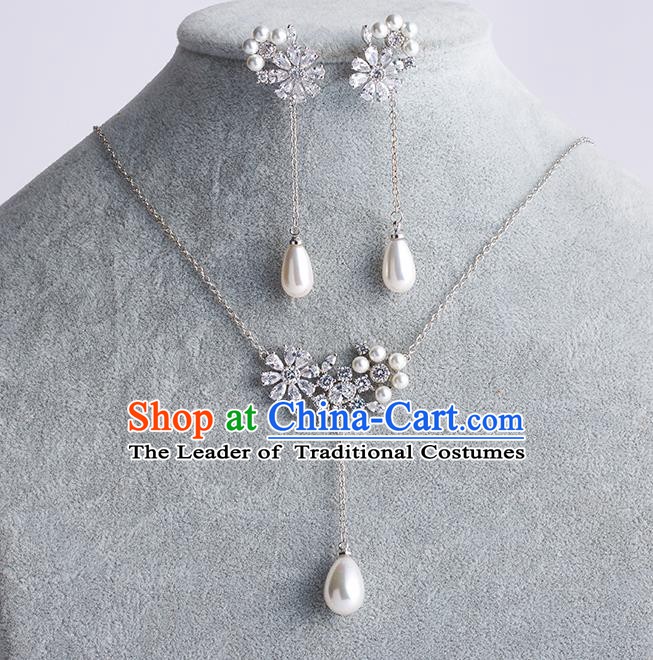 Handmade Classical Wedding Accessories Baroque Zircon Pearls Necklace and Earrings for Women
