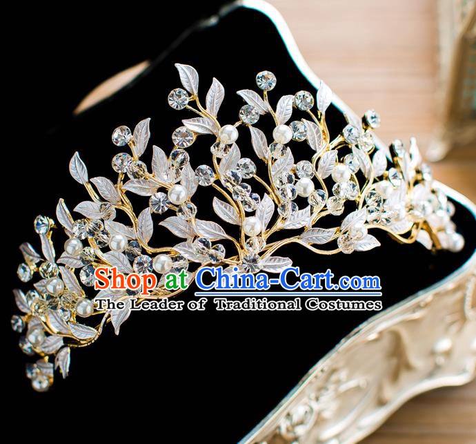 Handmade Classical Hair Accessories Baroque Bride Crystal Leaf Royal Crown Headwear for Women