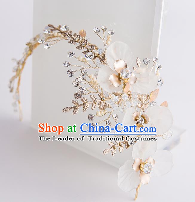 Handmade Classical Wedding Hair Accessories Bride Flowers Golden Hair Clasp Headwear for Women
