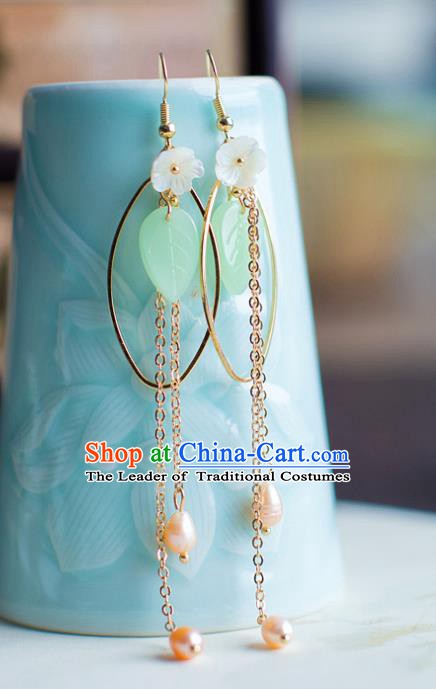 China Handmade Classical Wedding Accessories Hanfu Pearls Tassel Earrings for Women