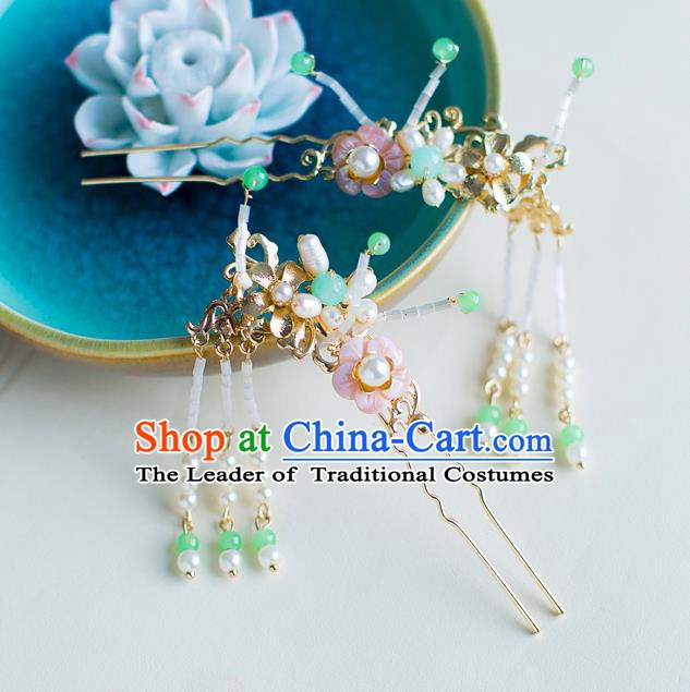 Chinese Handmade Classical Hair Accessories Wedding Hairpins Pearls Tassel Step Shake Headwear