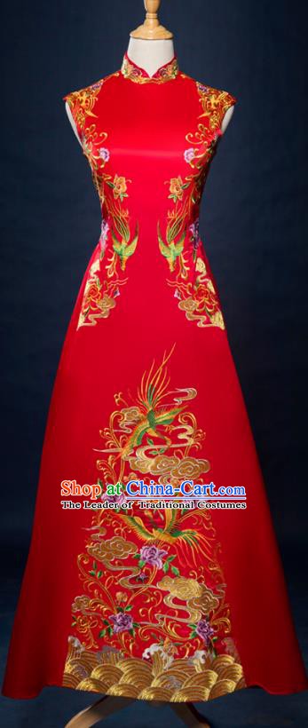 Traditional Chinese Wedding Costume Xiuhe Suit Ancient Bride Embroidered Toast Cheongsam for Women