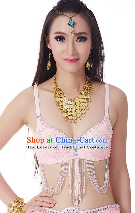Indian Bollywood Belly Dance Pink Tassel Brassiere Asian India Oriental Dance Costume for Women