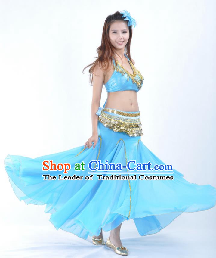 Traditional Indian Bollywood Belly Dance Blue Dress Asian India Oriental Dance Costume for Women