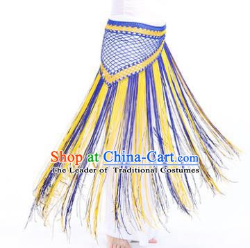 Indian Belly Dance Blue and Yellow Tassel Waist Scarf Waistband India Raks Sharki Belts for Women