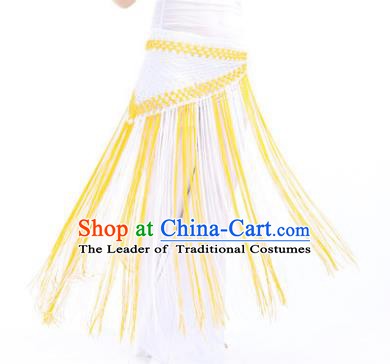 Indian Belly Dance White and Yellow Tassel Waist Scarf Waistband India Raks Sharki Belts for Women