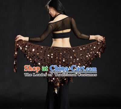 Indian Belly Dance Brown Sequin Waist Scarf Waistband India Raks Sharki Belts for Women