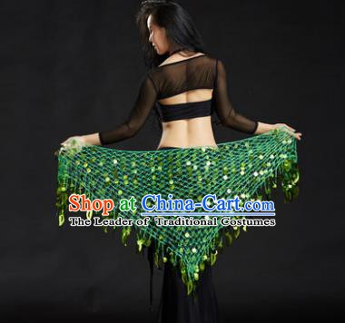 Indian Belly Dance Light Green Sequin Waist Scarf Waistband India Raks Sharki Belts for Women