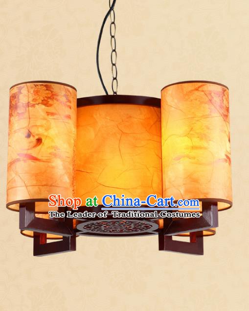 Traditional Chinese Painted Parchment Hanging Palace Lanterns Handmade Four-Lights Lantern Ancient Ceiling Lamp