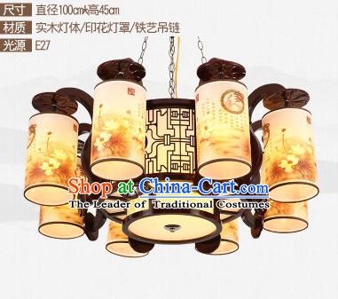 Traditional Chinese Printing Eight-lights Ceiling Palace Lanterns Handmade Wood Lantern Ancient Lamp