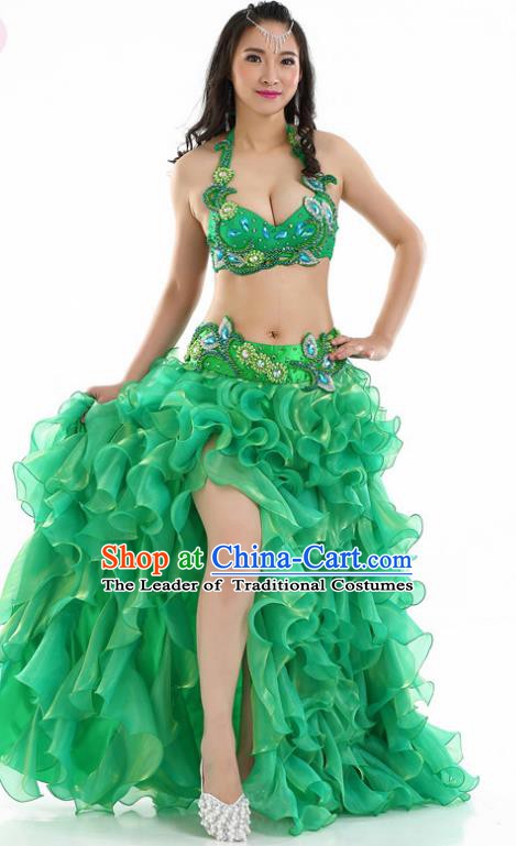 Indian National Belly Dance Green Dress India Bollywood Oriental Dance Costume for Women