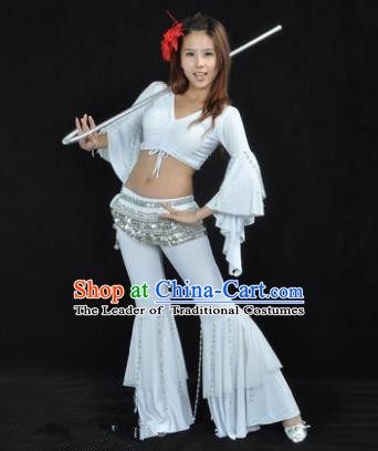 Indian National Belly Dance Mandarin Sleeve Clothing India Oriental Dance White Costume for Women