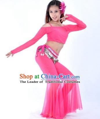 Indian National Belly Dance Rosy Uniform Bollywood Oriental Dance Costume for Women