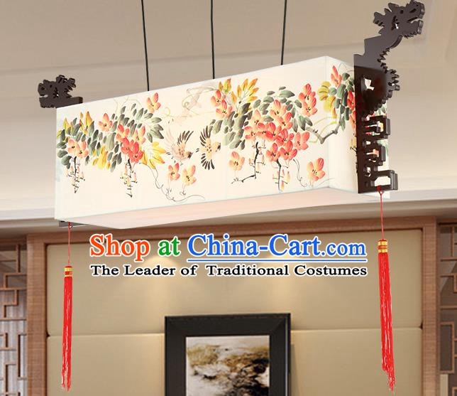Traditional Chinese Painting Flowers Ceiling Palace Lanterns Handmade Wood Hanging Lantern Ancient Lamp