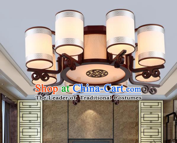 Traditional Chinese Ceiling Palace Lanterns Handmade Eight-Lights Wood Hanging Lantern Ancient Lamp