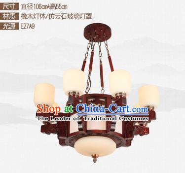 Traditional Chinese Nine-lights Ceiling Palace Lanterns Handmade Wood Carving Lantern Ancient Lamp