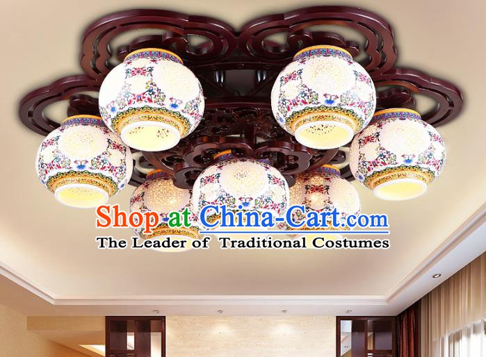 Traditional Chinese Porcelain Ceiling Palace Lanterns Handmade Seven-Lights Lantern Ancient Lamp