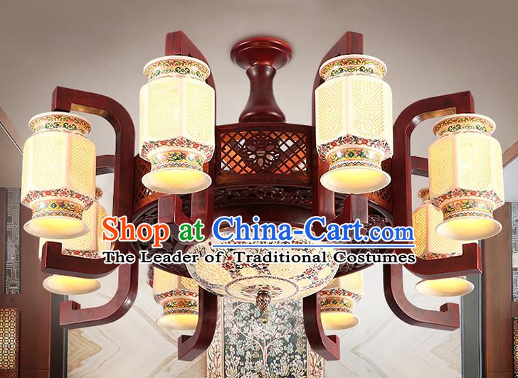 Traditional Chinese Wood Ceiling Palace Lanterns Handmade Colorful Eight-pieces Lantern Ancient Lamp