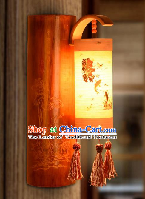 Traditional China Carving Lotus Bamboo Lanterns Handmade Lantern Ancient Wall Lamp