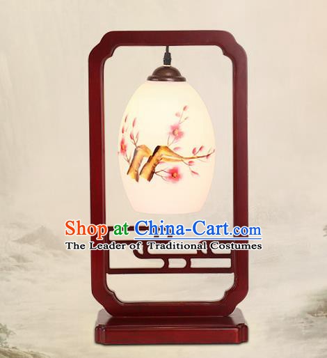 Traditional China Ancient Wood Lanterns Handmade Painting Plum Blossom Table Lantern Ancient Lamp