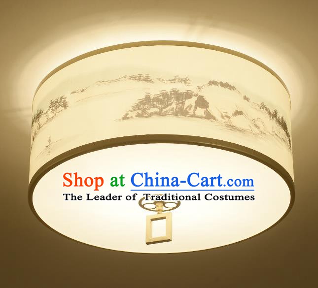 Traditional Chinese Ink Painting Landscape Lanterns Ancient Handmade Ceiling Lantern Ancient Lamp