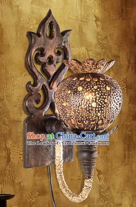 Handmade Traditional Thailand Coconut Shell Lantern Asian Carving Wall Lanterns Religion Lantern