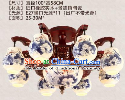 Traditional Chinese Handmade Eight-Lights Lantern Painting Lotus Lantern Ancient Palace Ceiling Lanterns