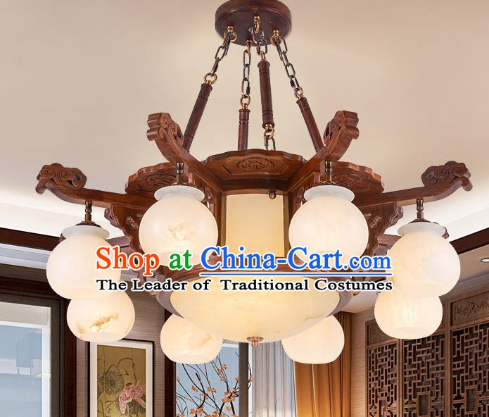 Traditional Chinese Handmade Marble Ceiling Lantern Wood Eight-Pieces Palace Lanterns Ancient Lamp