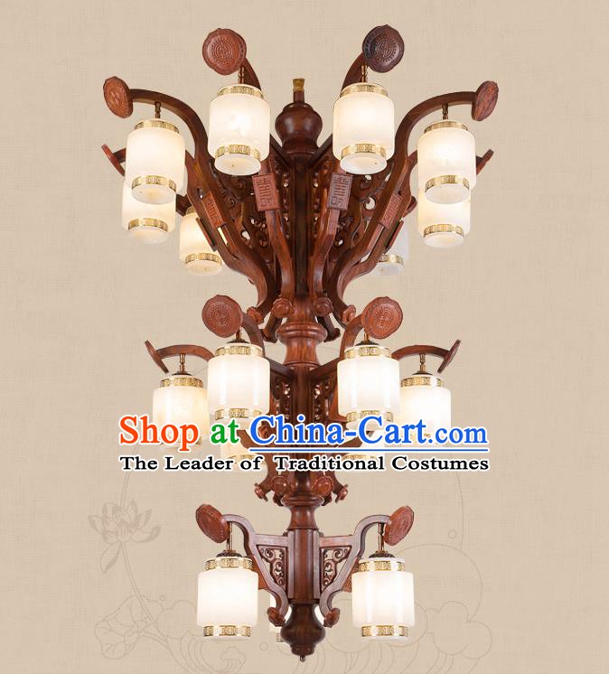 Traditional Chinese Handmade Palace Marble Ceiling Lantern Wood Eighteen-Pieces Lanterns Ancient Lamp