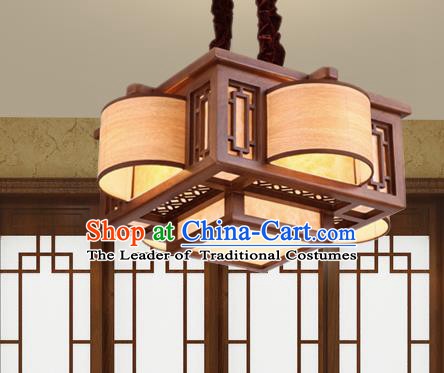 Traditional Chinese Handmade Palace Lantern Wood Four-Lights Ceiling Lanterns Ancient Lamp