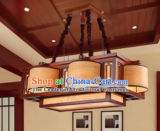 Traditional Chinese Handmade Palace Lantern Wood Six-Lights Ceiling Lanterns Ancient Lamp