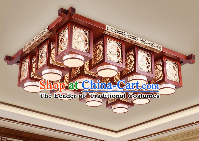 Traditional Chinese Handmade Palace Lantern Wood Carving Plum Blossom Twelve-Lights Ceiling Lanterns Ancient Lamp