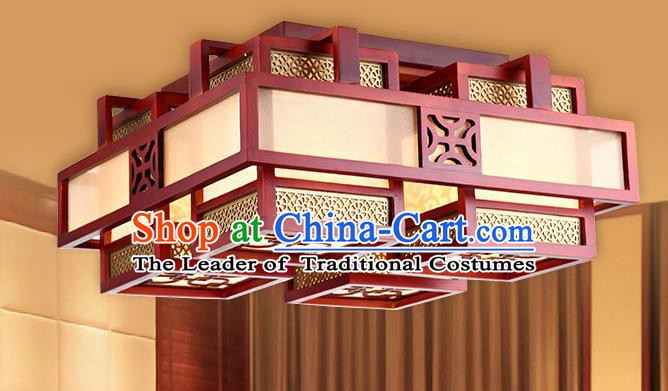 Traditional Chinese Handmade Squre Wood Palace Lantern Four-Lights Ceiling Lanterns Ancient Lamp