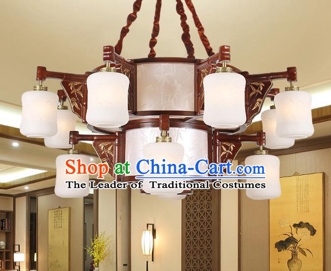Traditional Chinese Carving Bamboo Palace Lantern Handmade Twelve-Lights Ceiling Lanterns Ancient Lamp