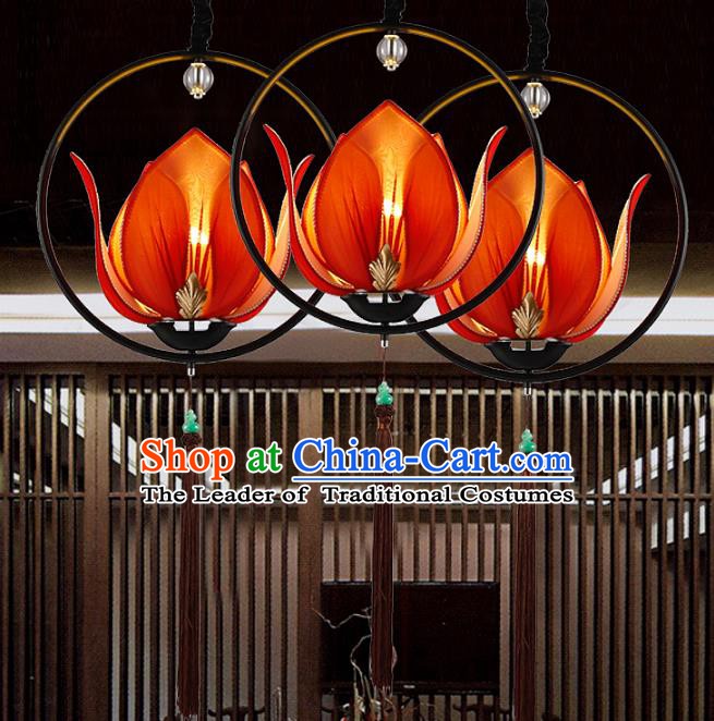 Traditional Chinese Red Lotus Palace Lantern Handmade Ceiling Lanterns Ancient Lamp